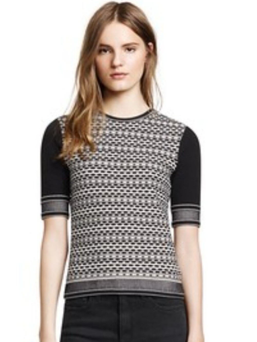 Tory Burch Cotton Blend Knit Short Sleeve Sweater